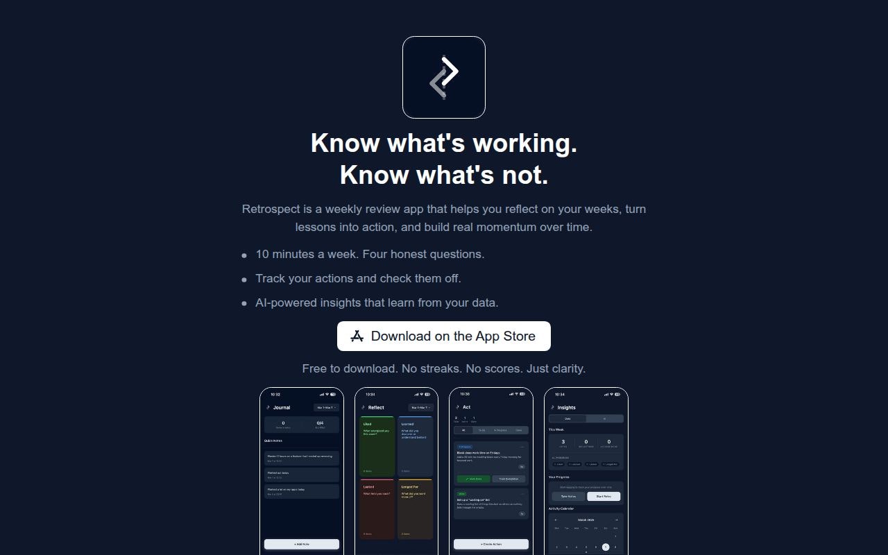 Retrospect: Reflect & Grow - Main product screenshot demonstrating key features and user interface