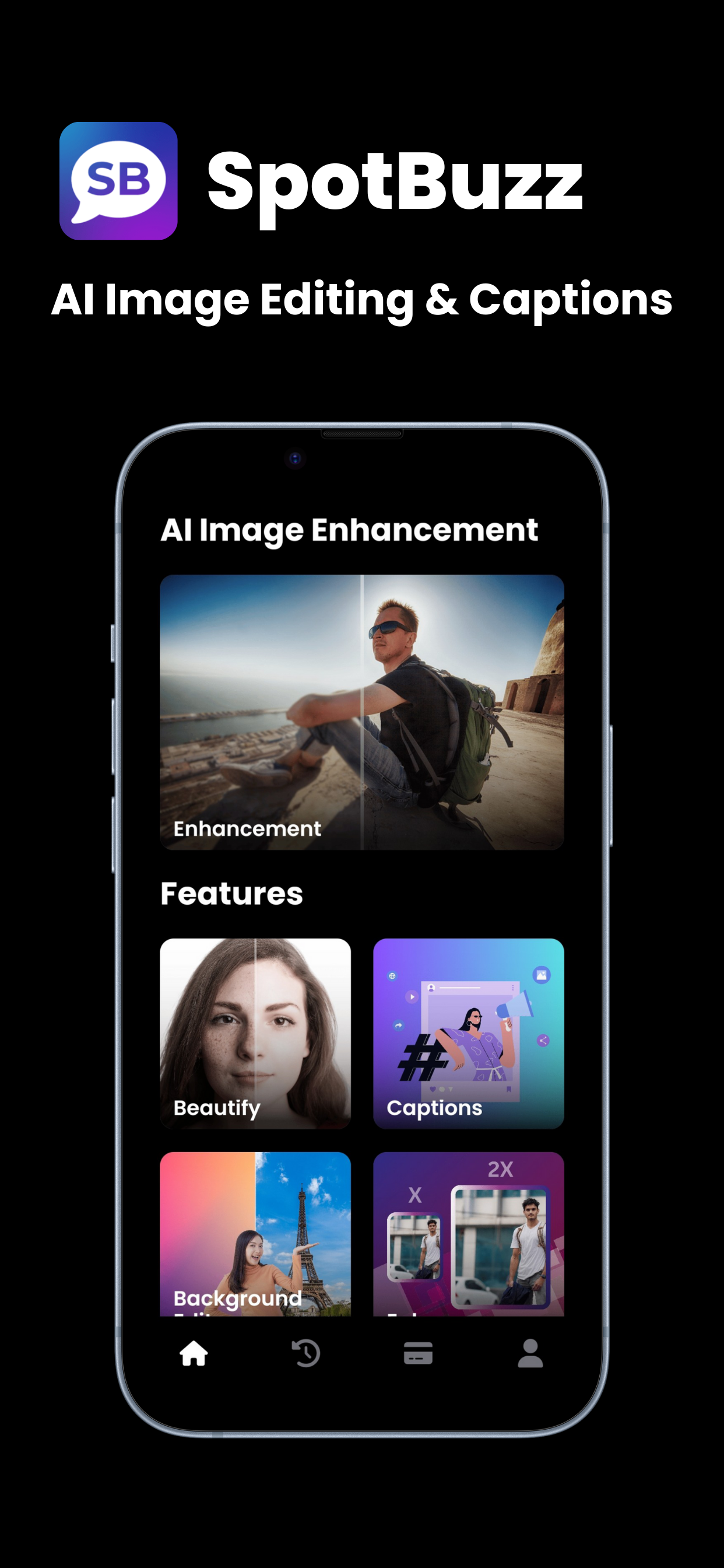 Spotbuzz - AI fotobewerking en bijschriften - Verbeter afbeeldingen, verfraai foto's, maak bijschriften en nog veel meer media 6