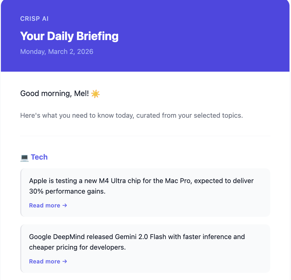 Crisp AI - Main product screenshot demonstrating key features and user interface