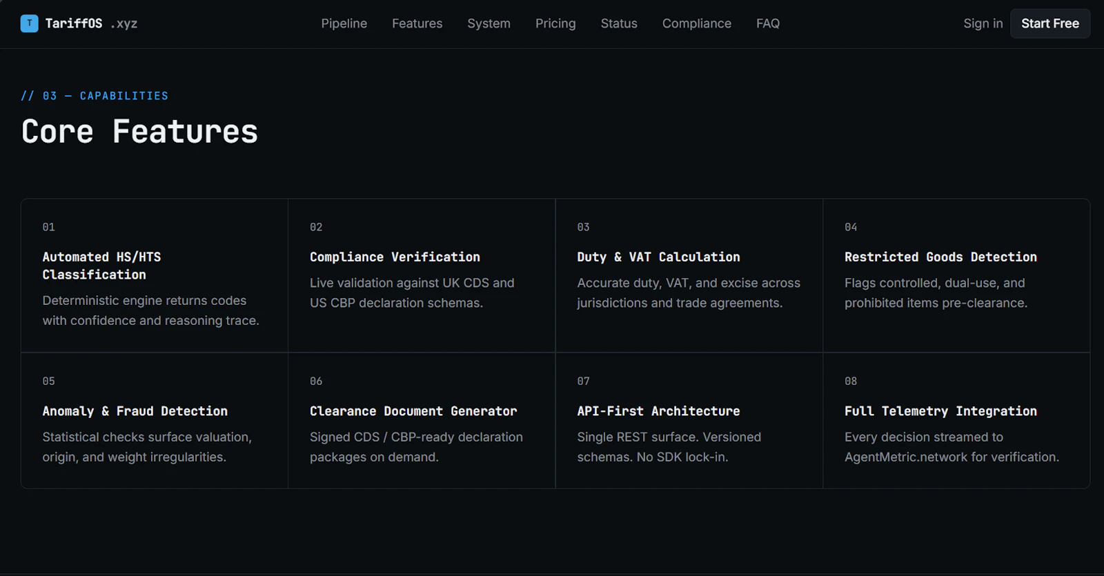 TariffOS Customs compliance engine screenshot 2