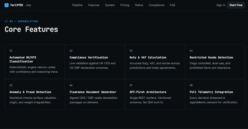 TariffOS Customs compliance engine screenshot 2