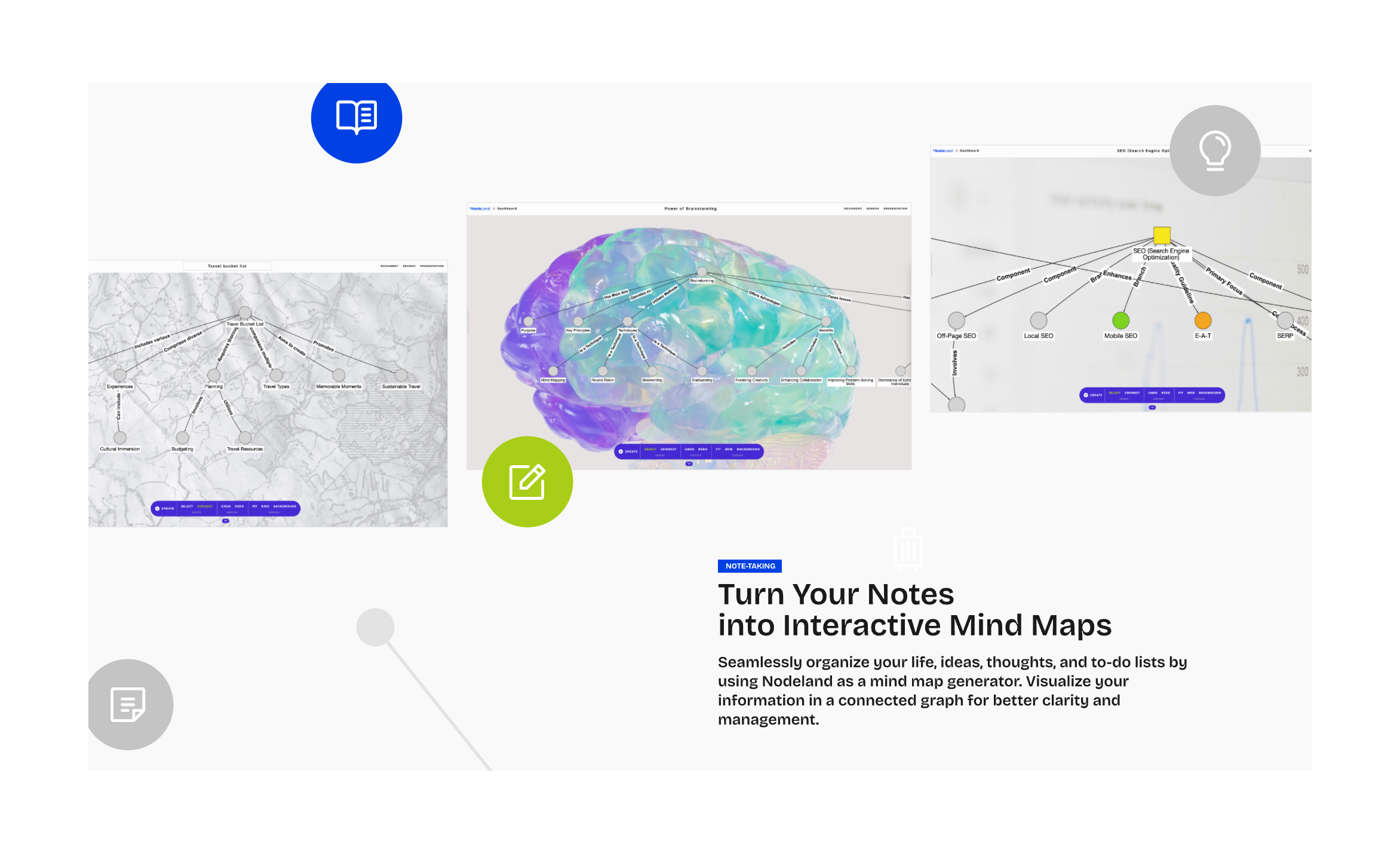 startuptile NodeLand-Experience Visual Thinking. Transform notes into mind maps