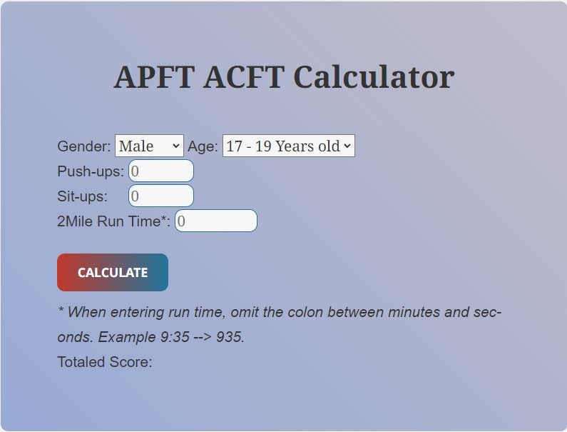 Army Physical Fitness Test Calculator Product Information, Latest
