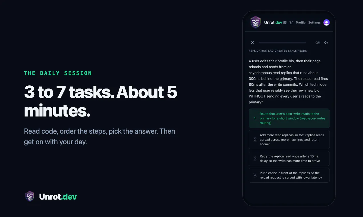 Unrot.dev - Duolingo for devs gallery image