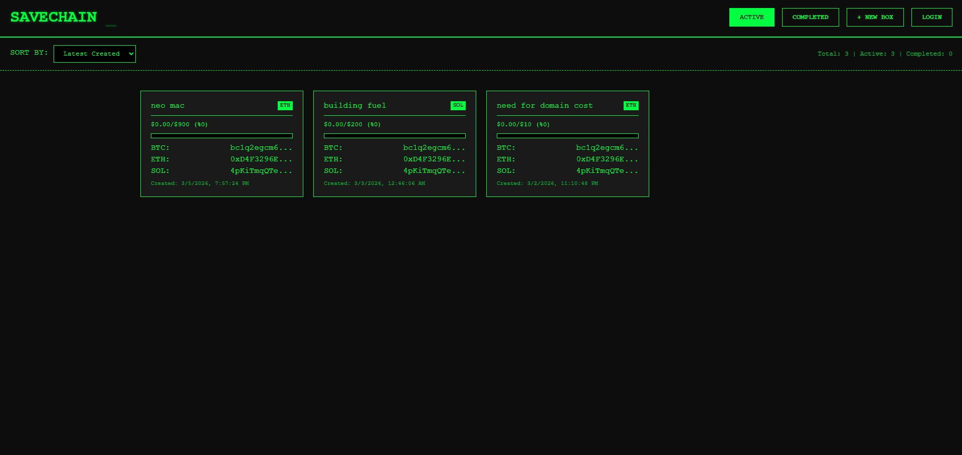 SaveChain - Main product screenshot demonstrating key features and user interface