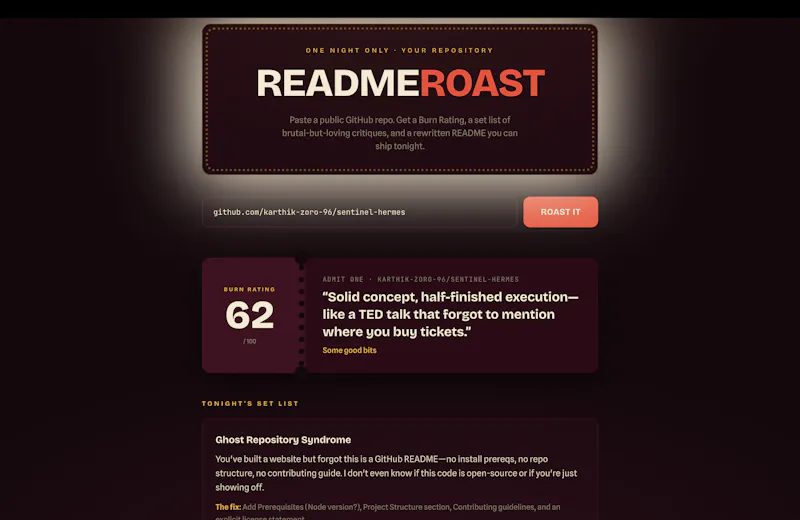 ReadmeRoast screenshot 2