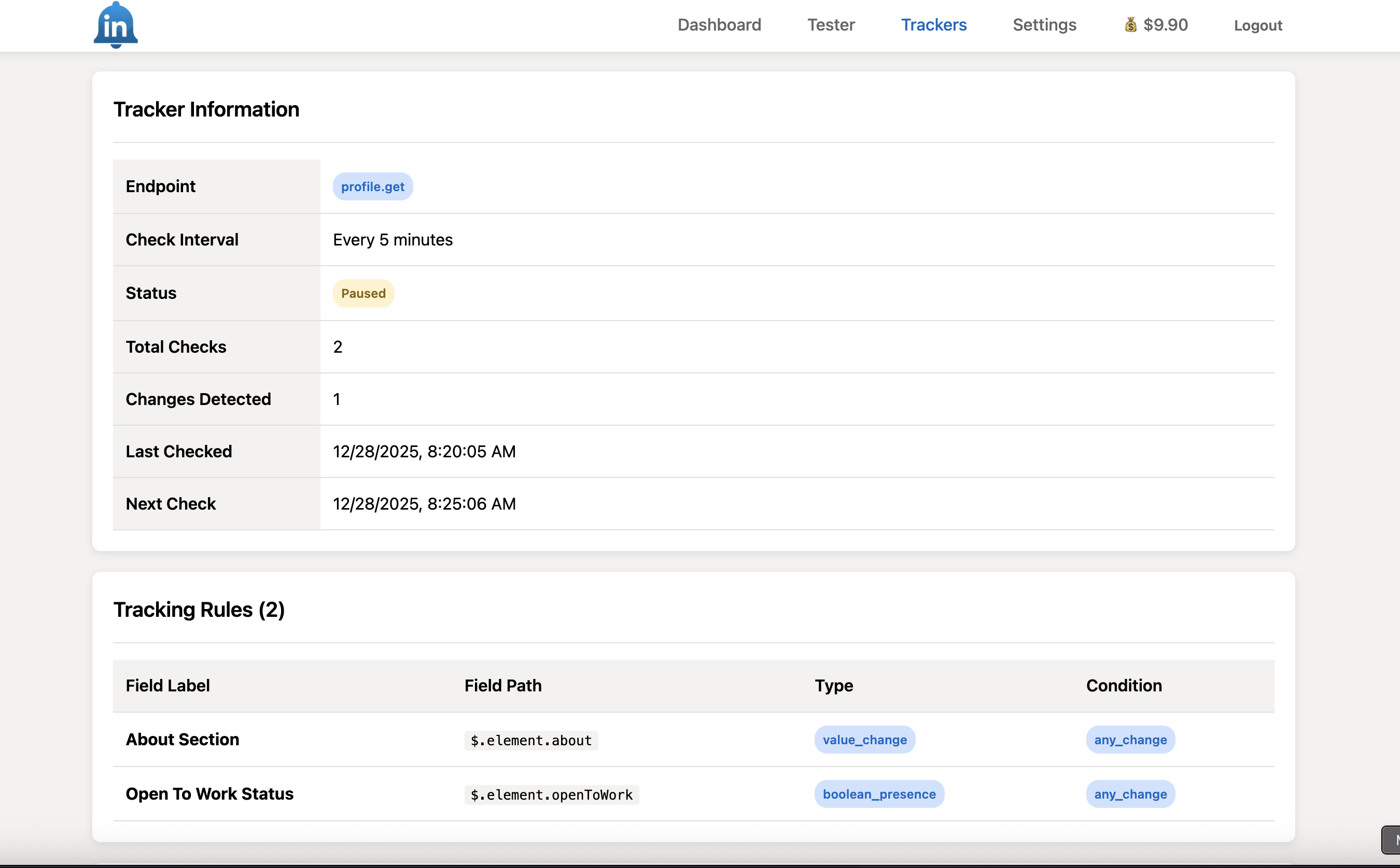LinkedIn Tracker - Screenshot 3 showing product features and functionality
