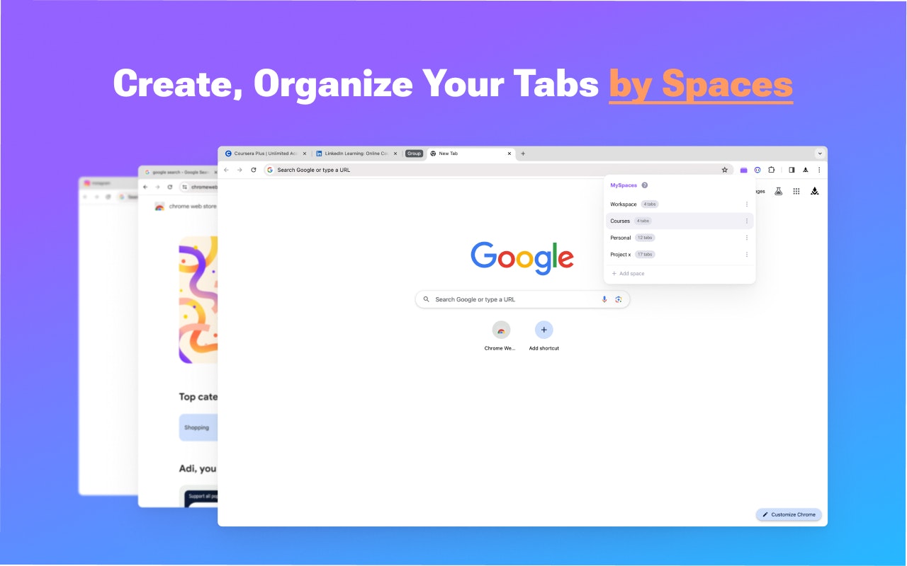 MySpaces, V2 - Main product screenshot demonstrating key features and user interface