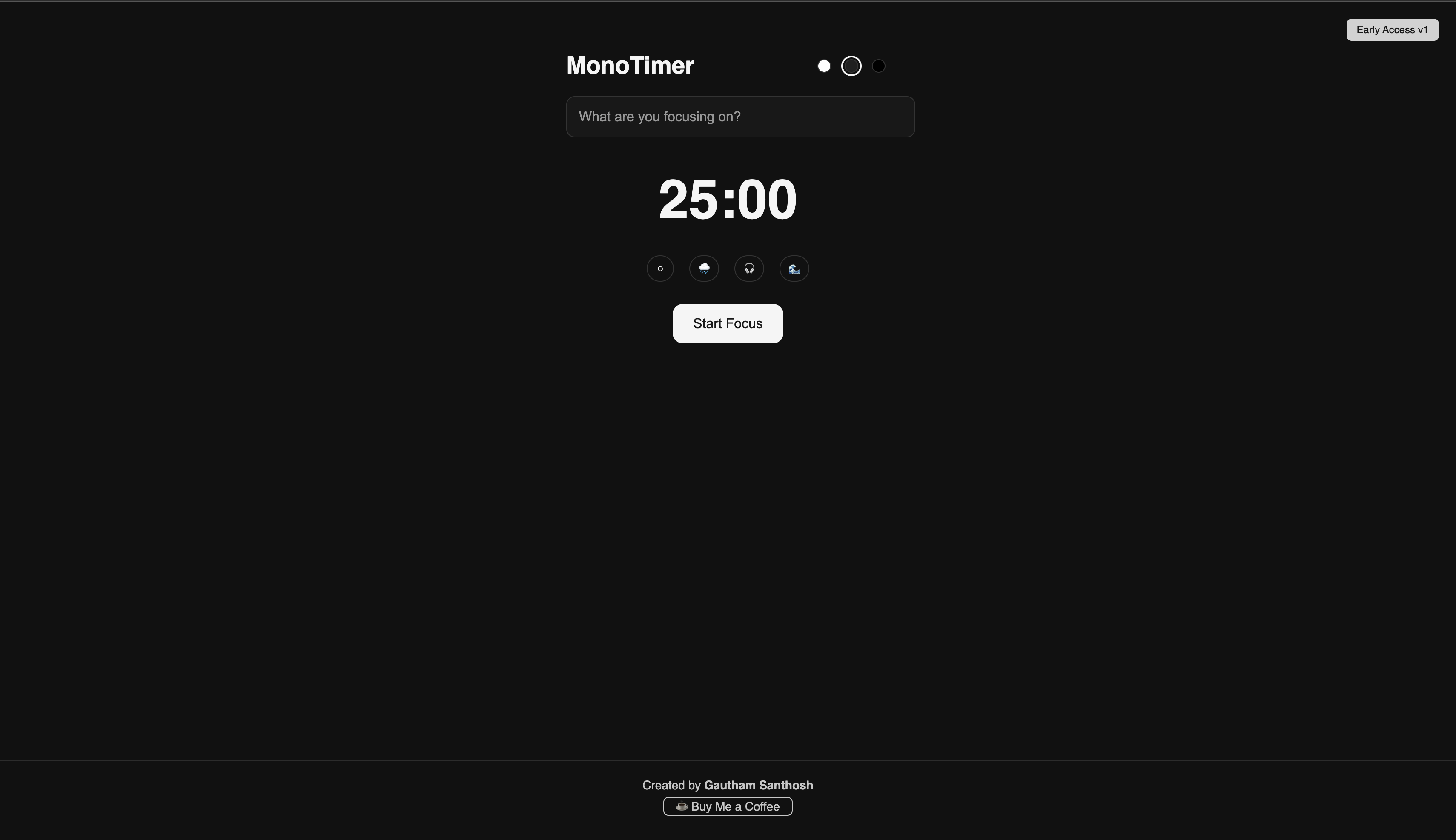 MonoTimer — Minimal Focus Timer - Main product screenshot demonstrating key features and user interface