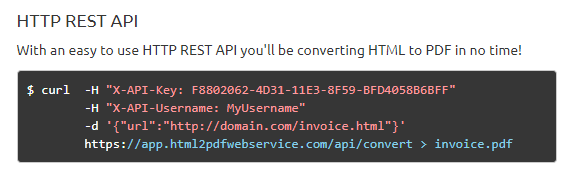 HTML2PDF Web Service gallery image