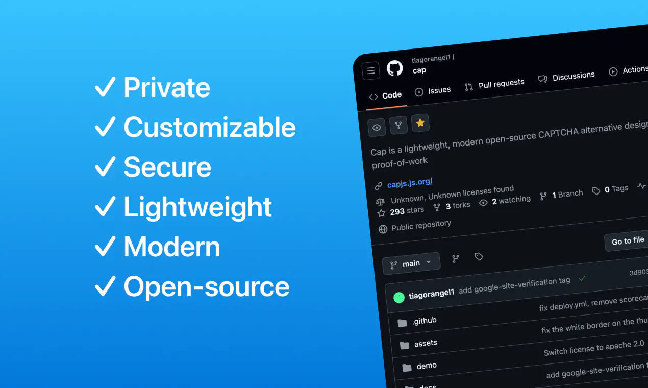 Cap: lightweight, modern open-source CAPTCHA | Product Hunt