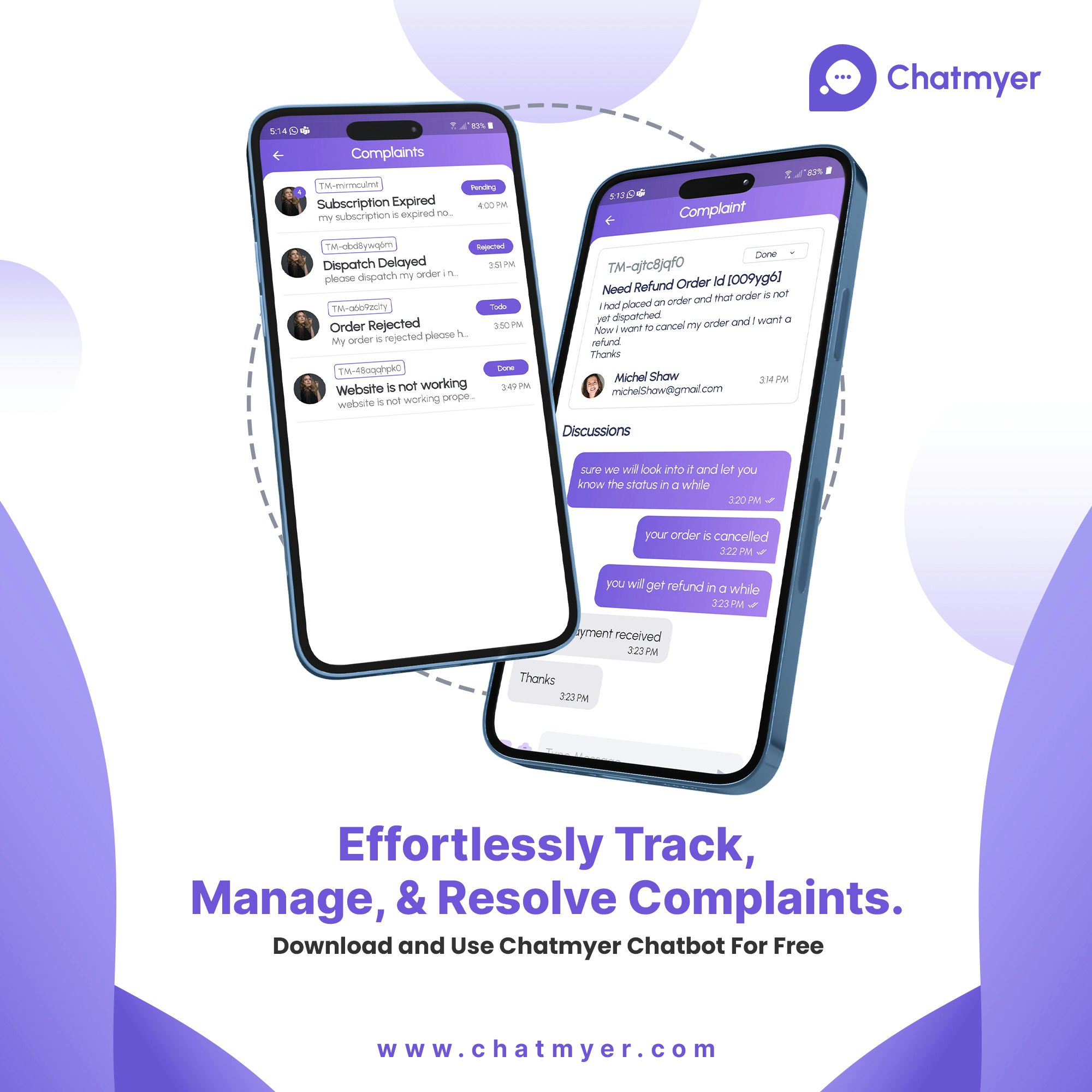 Mídia 3 de Chatmyer - Chatbot ao vivo mais leve e rápido para o site