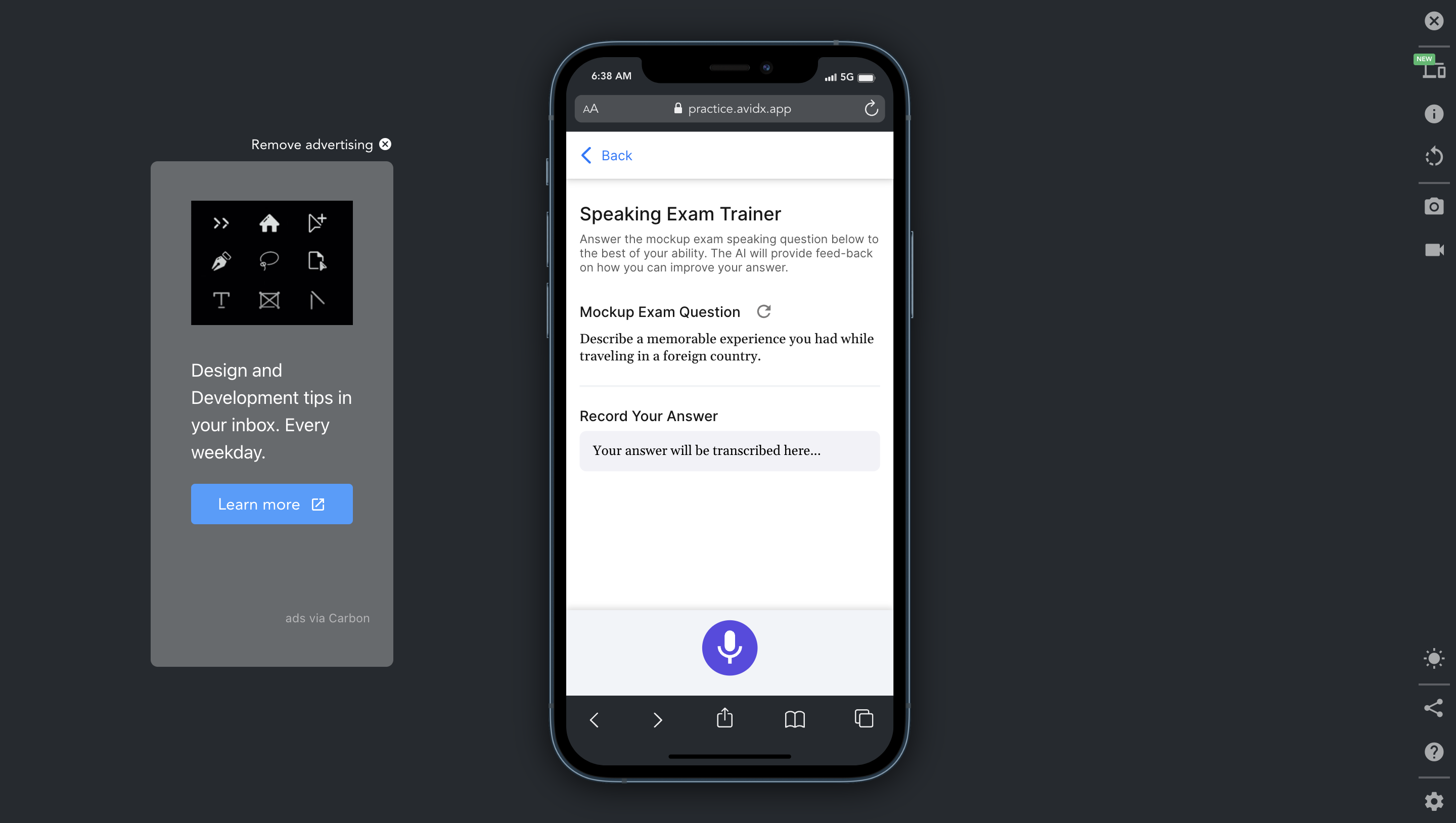 وسائط AVIDX - رفع مستوى لغتك الإنجليزية باستخدام الذكاء الاصطناعى - تقديم ميزات شريك التحدث وامتحان AI AI 3