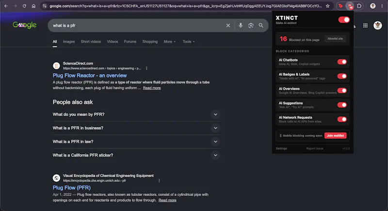 XTINCT: Remove AI clutter from the web screenshot 2