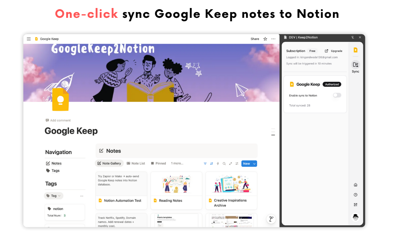 GoogleKeep2Notion - Main screenshot showing features and interface