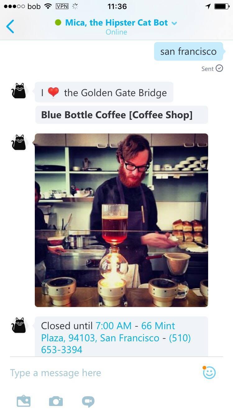 The hipster cat bot on Skype gallery image