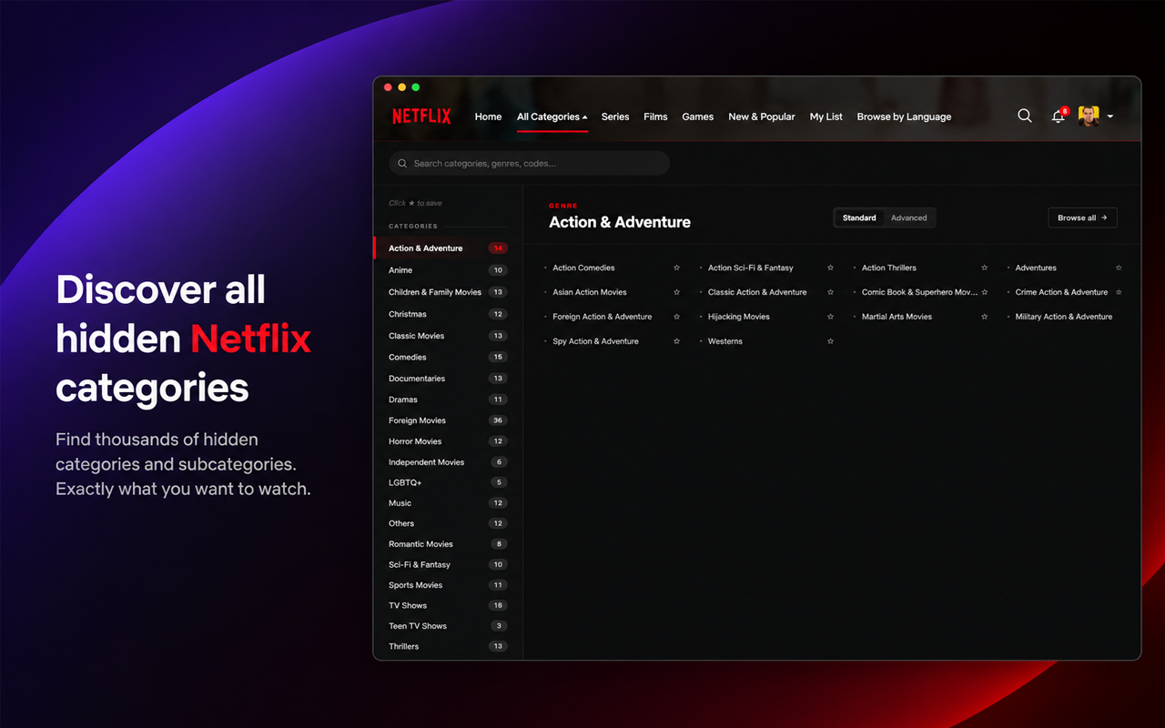 Netflix Categories Chrome Extension gallery image
