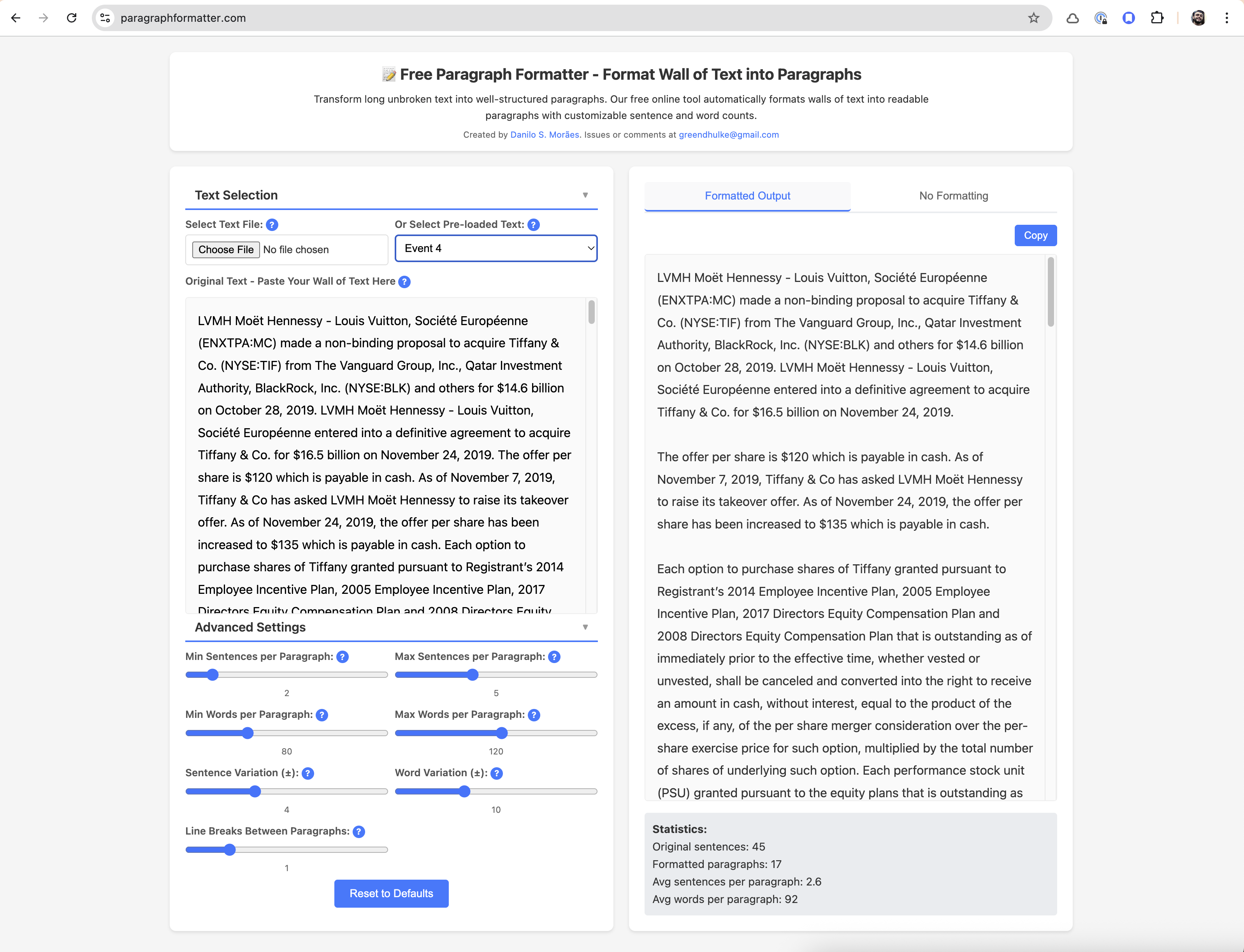 Free Paragraph Formatter - Screenshot 3 showing product features and functionality