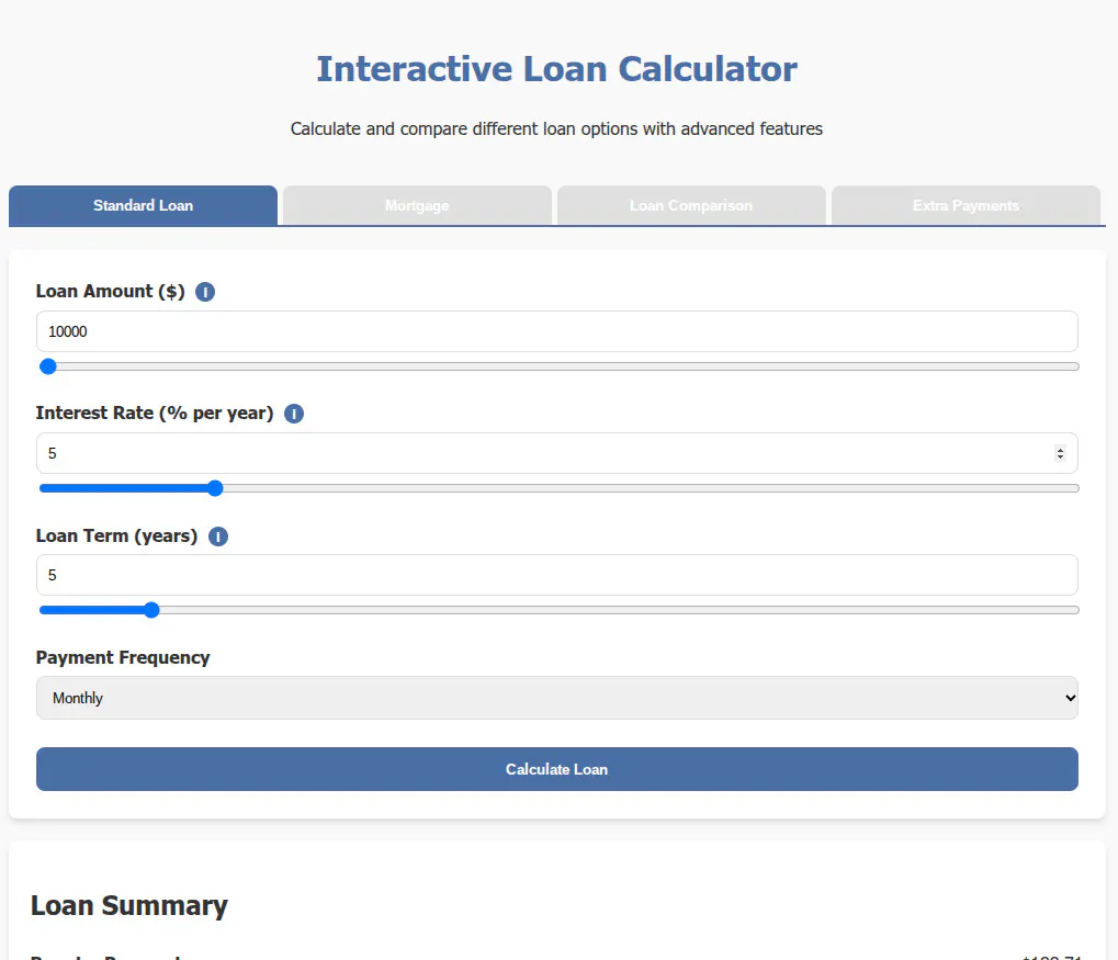 FreeWWW Interactive Loan Calculator gallery image