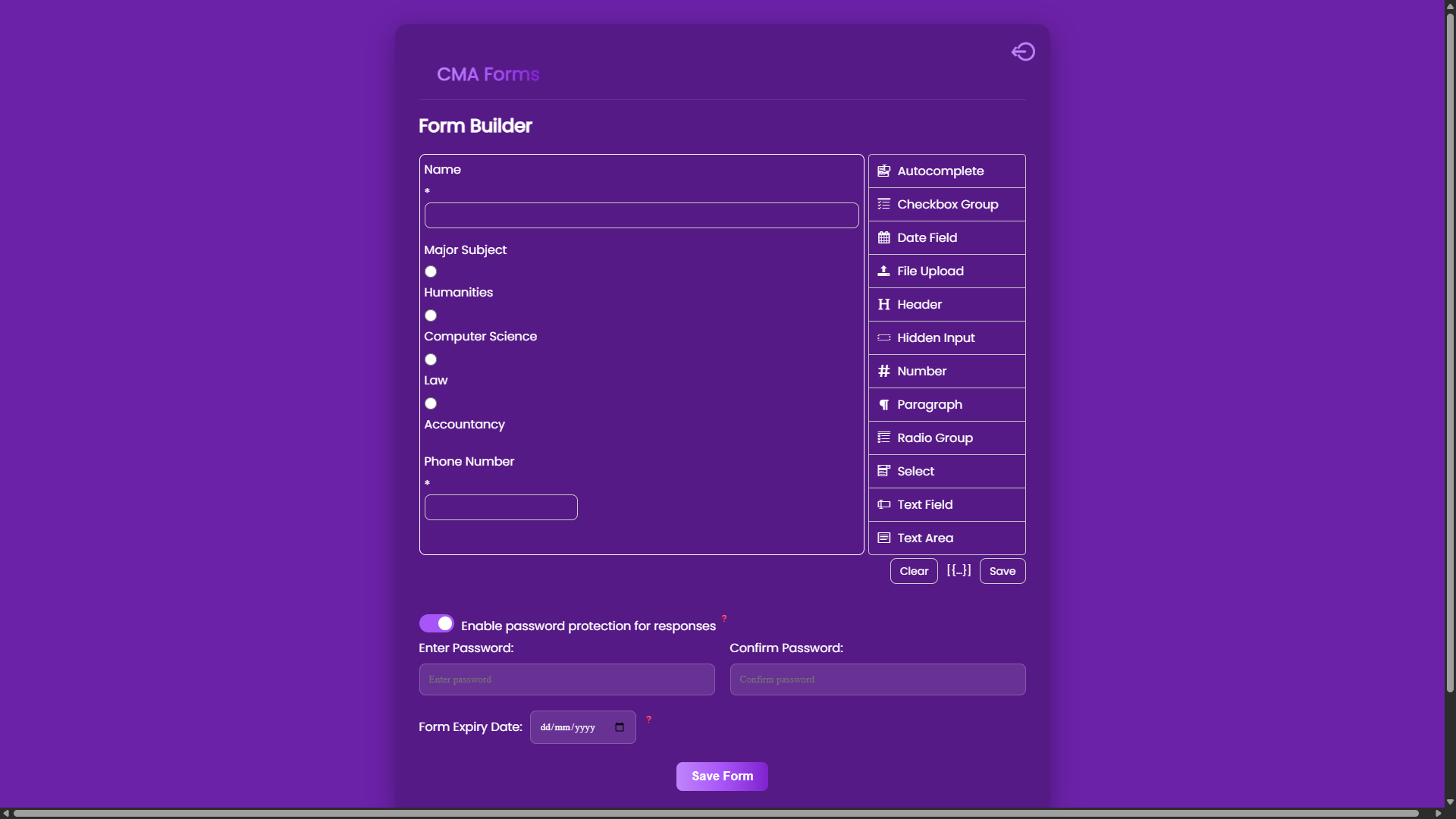 CMA Forms - Main screenshot showing features and interface