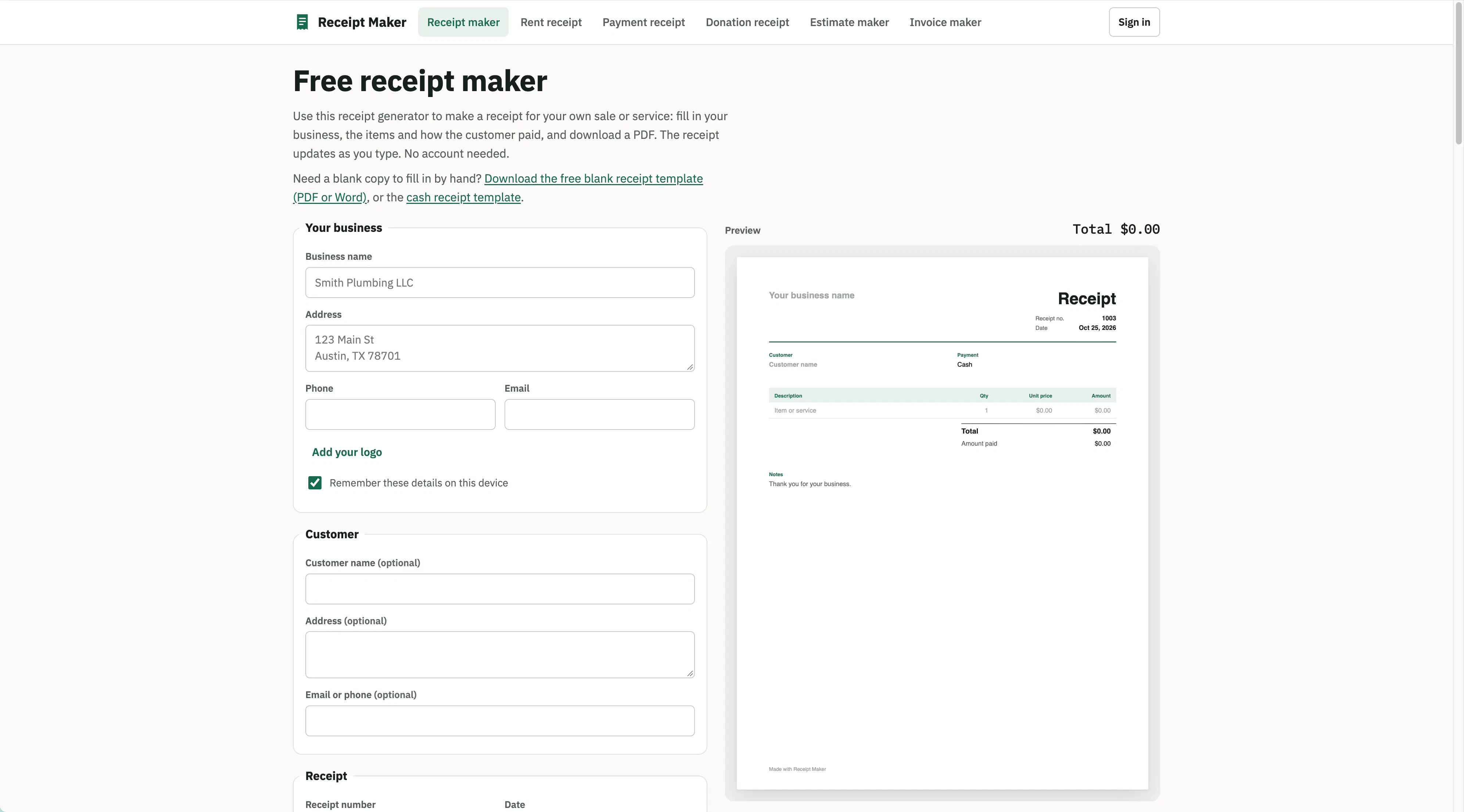 Receipt maker gallery image