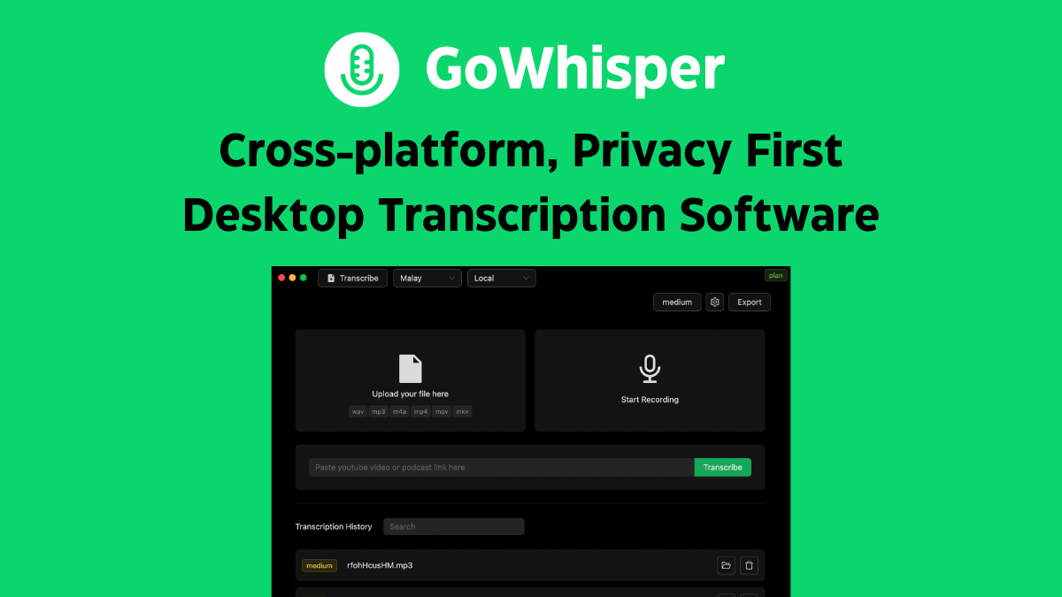 startuptile GoWhisper-Cross-platform privacy-first audio transcription app