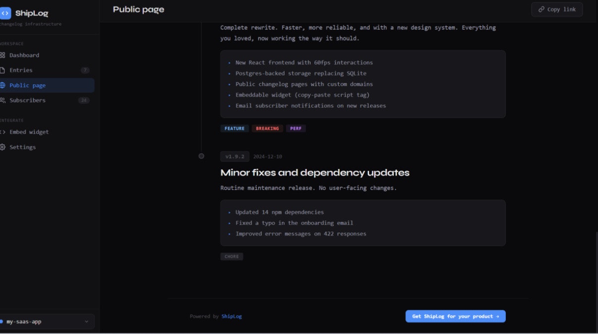 ShipLog — Changelog & Release Notes gallery image
