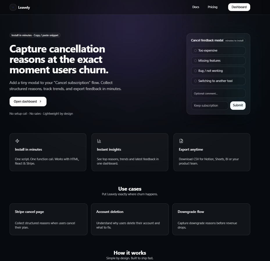 Leavely - Main product screenshot demonstrating key features and user interface