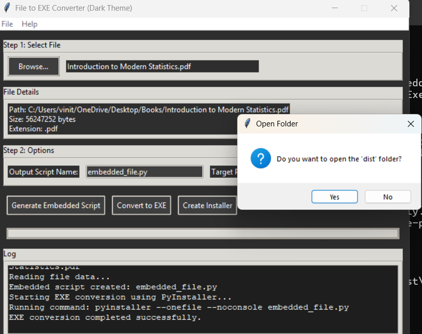 File2exe - Herhangi bir dosyayı şık bir karanlık kullanıcı arayüzüne sahip bir .exe'ye dönüştürün medya 3