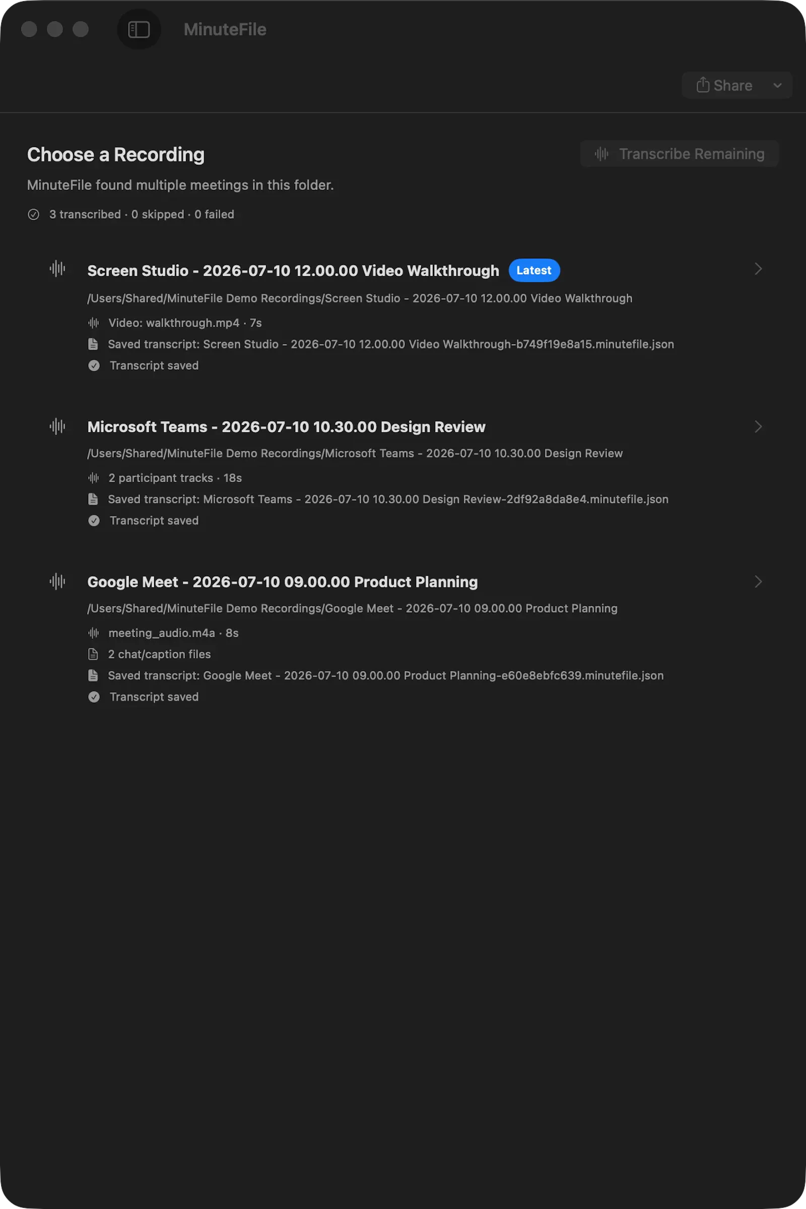 MinuteFile screenshot 2
