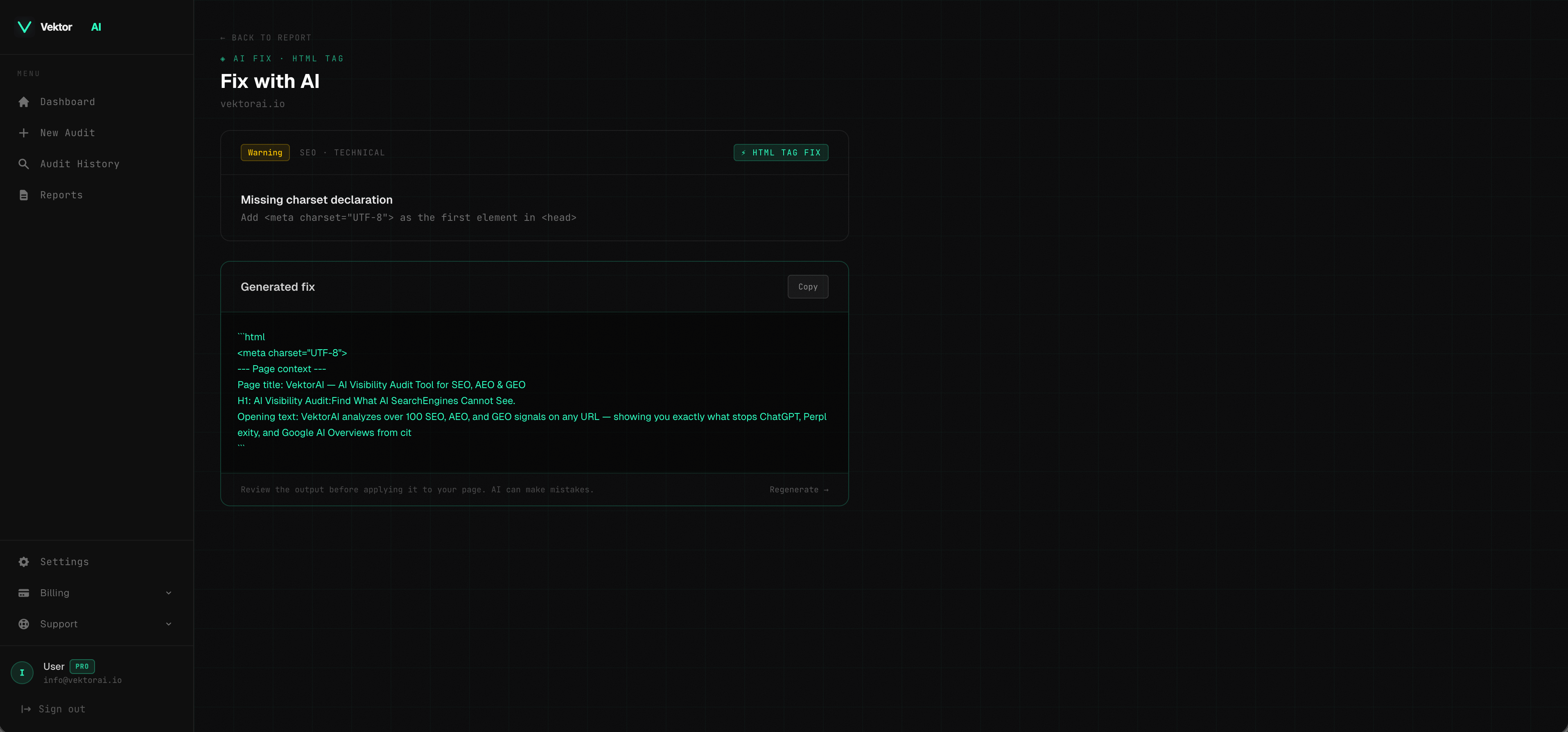 VektorAI — AI Visibility Audit Tool - Screenshot 3 showing product features and functionality
