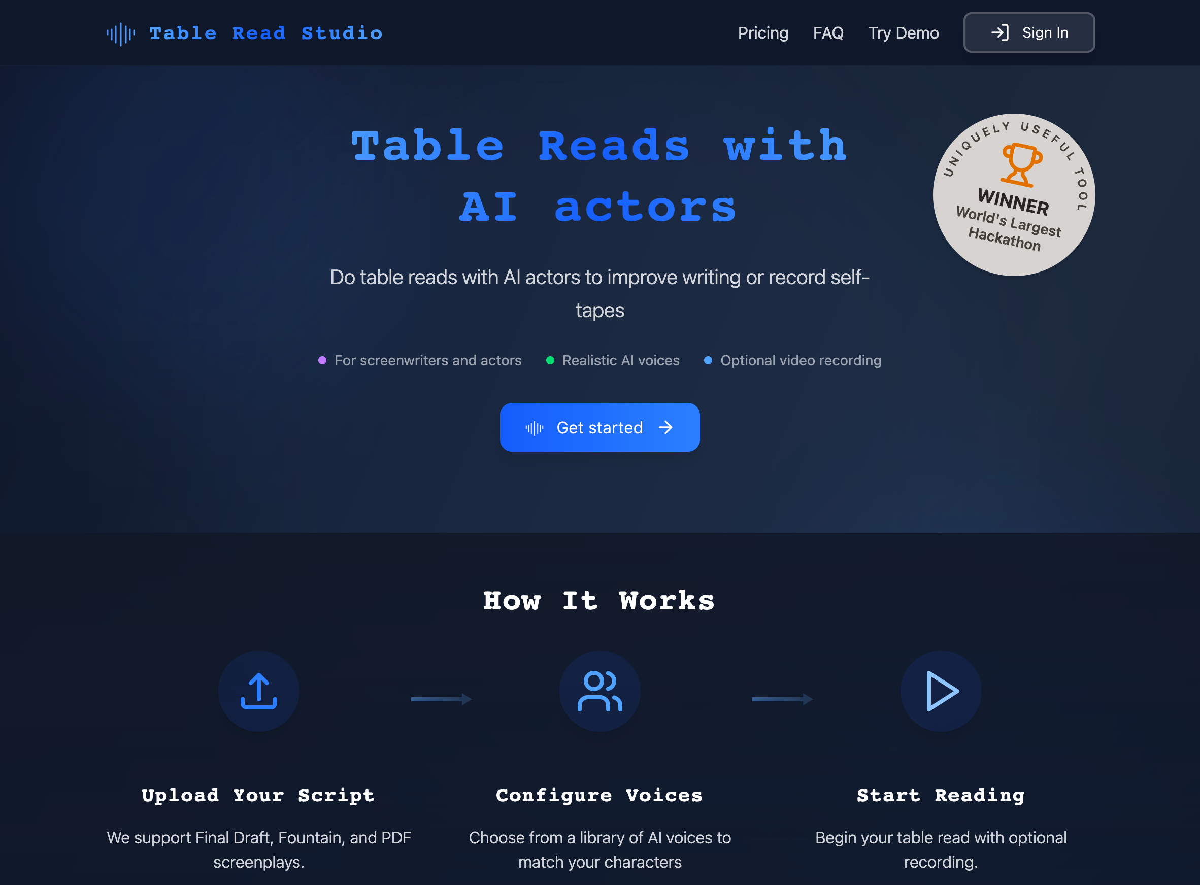 Table Read Studio - Main screenshot showing features and interface