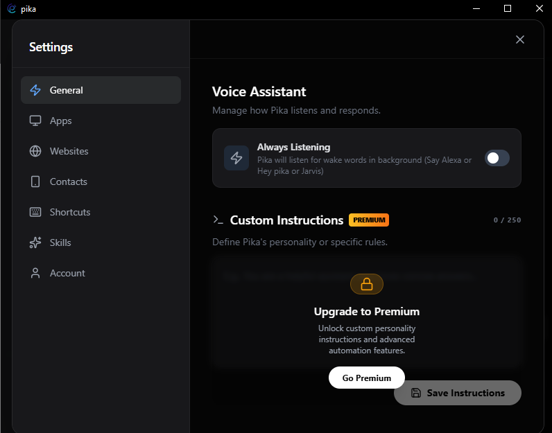 Pika Voice - Control Your PC with Voice - Screenshot 5 showing product features and functionality