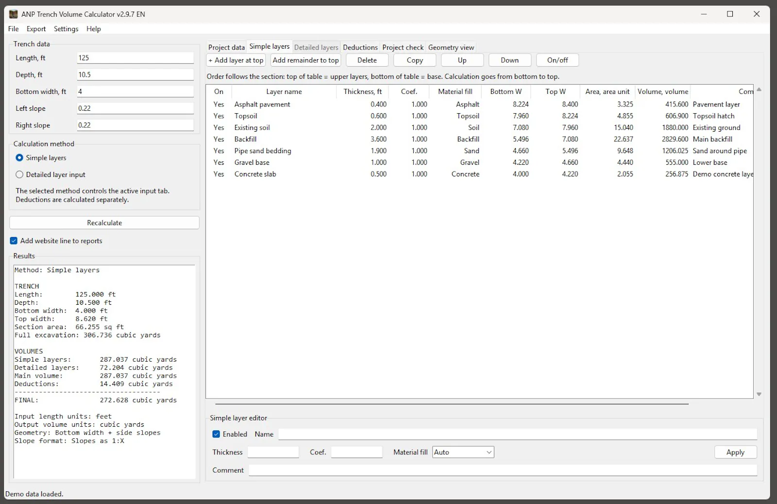 ANP Trench Volume Calculator screenshot 3