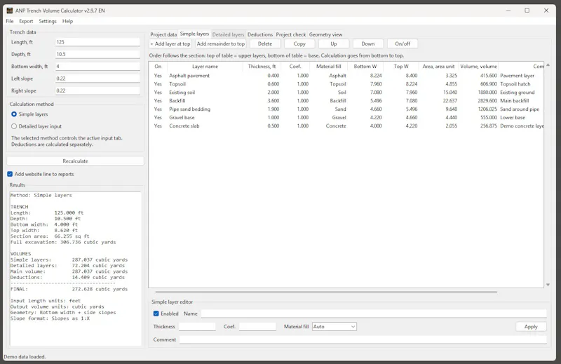 ANP Trench Volume Calculator screenshot 3