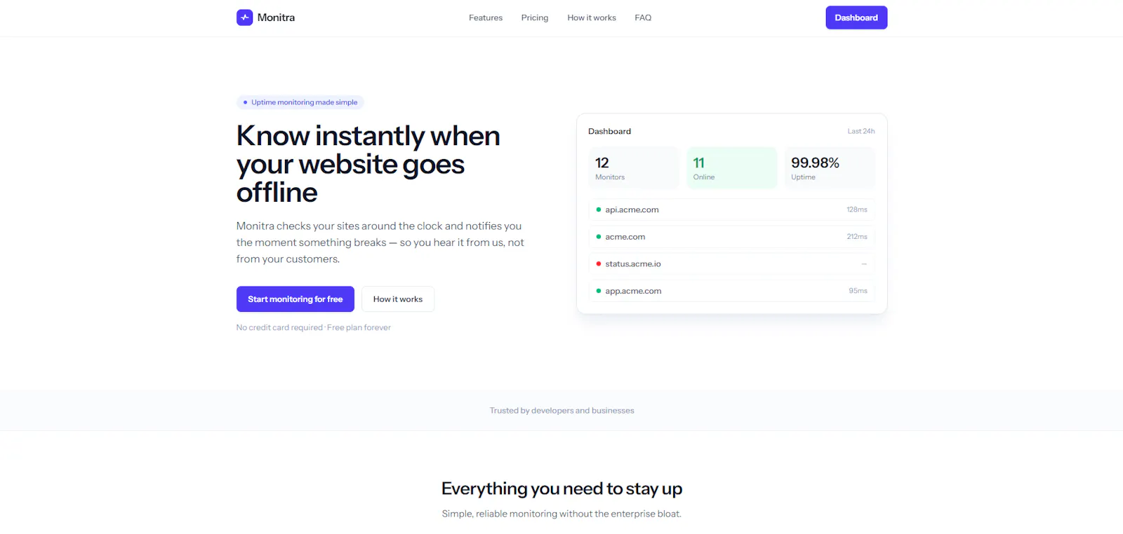 Monitra — Website uptime monitoring screenshot 1