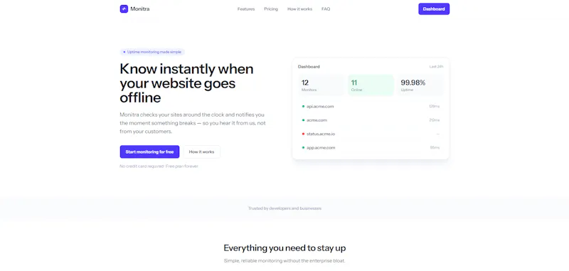 Monitra — Website uptime monitoring screenshot 1