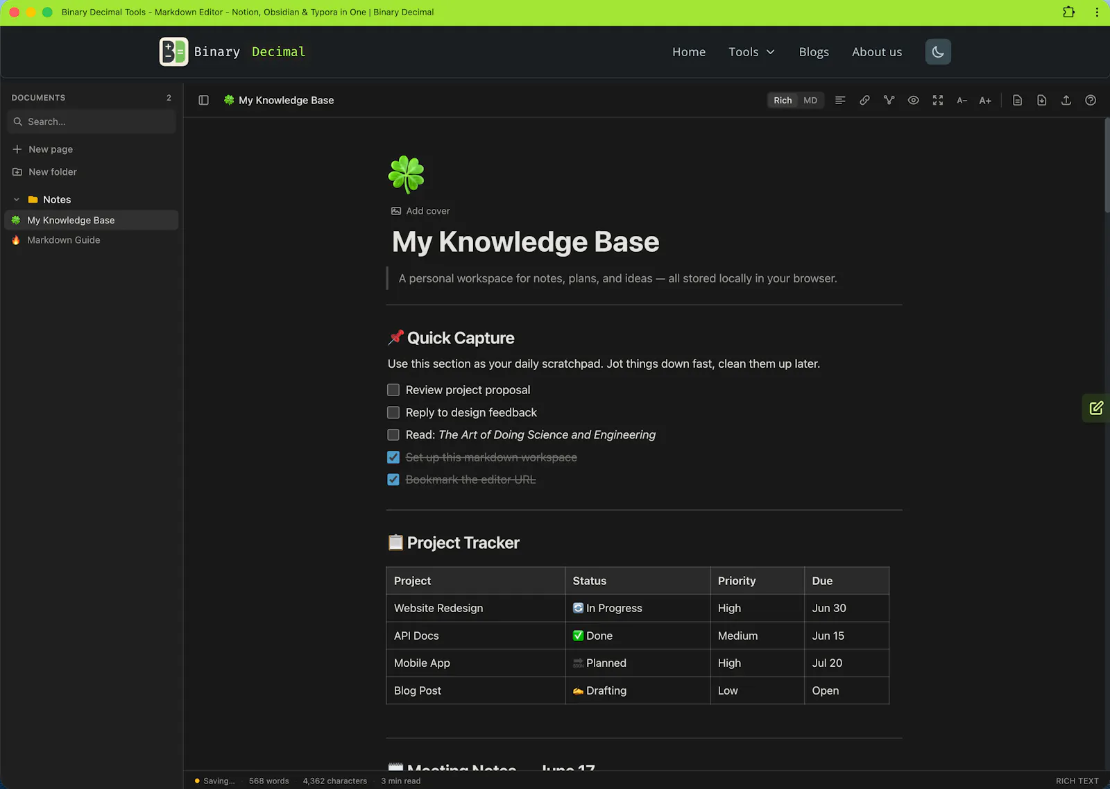 Binary Decimal - Markdown Editor screenshot 1