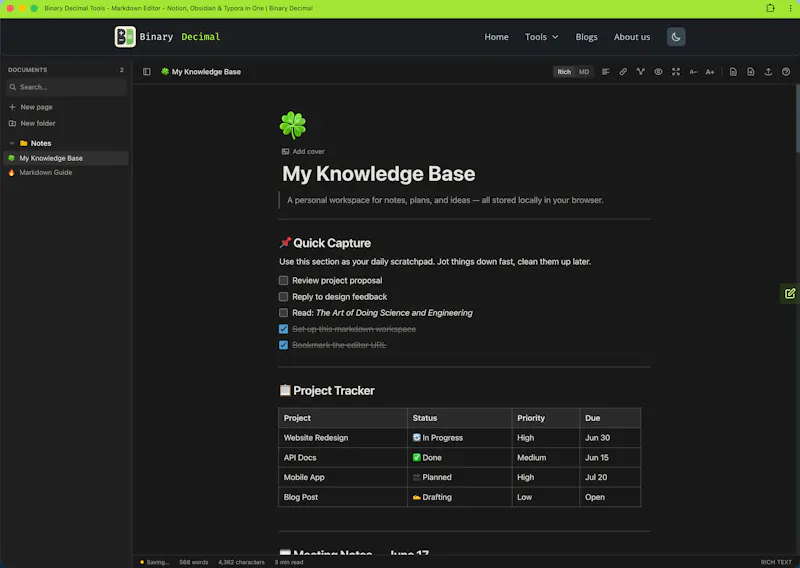 Binary Decimal - Markdown Editor screenshot 1