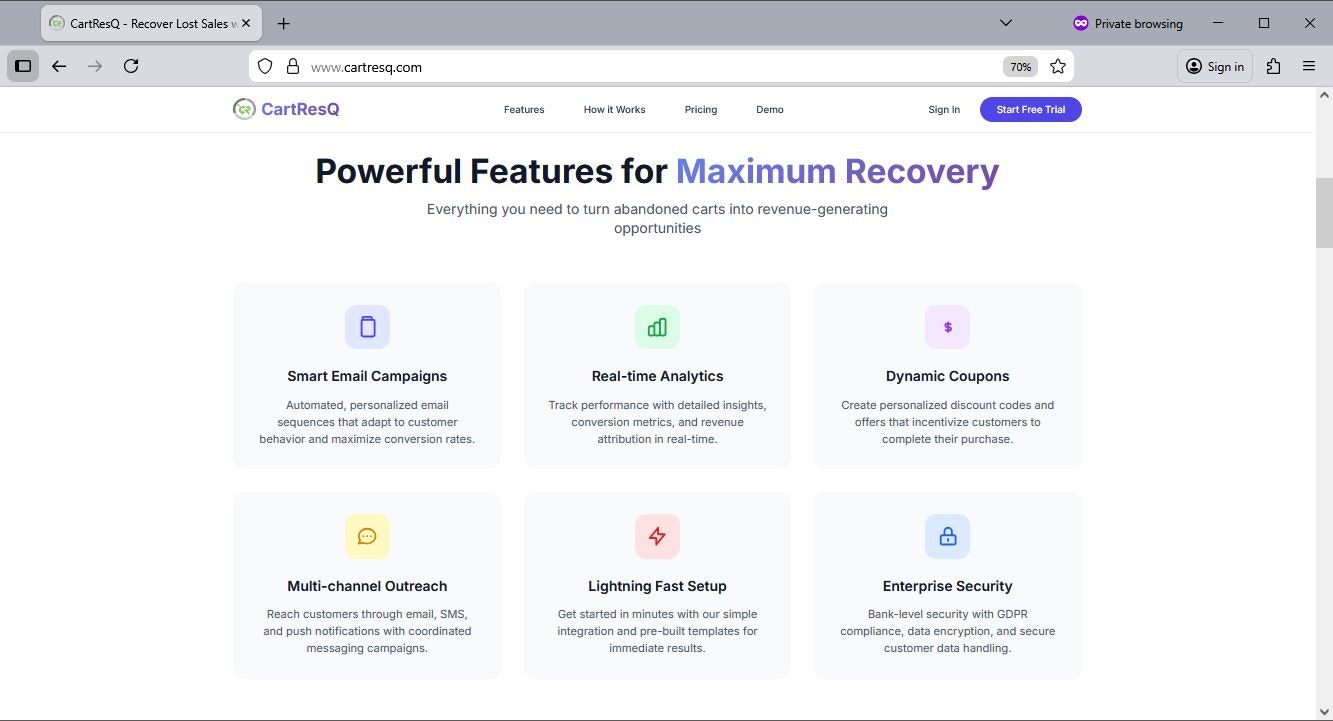 CartResQ - Screenshot 2 showing product features and functionality