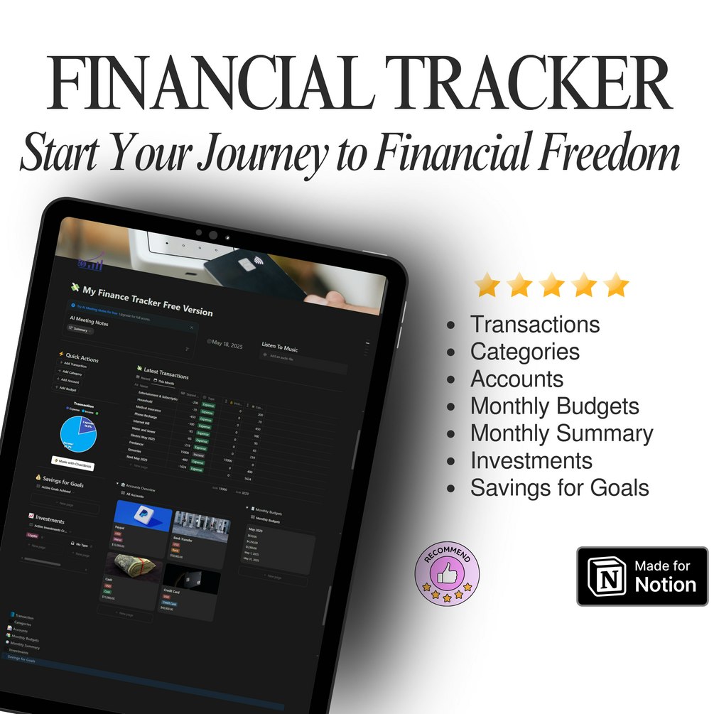 Smart Finance Tracker - Notion -sjabloon - Neem de controle over uw financiën met alles-in-één notie dashboard media 1