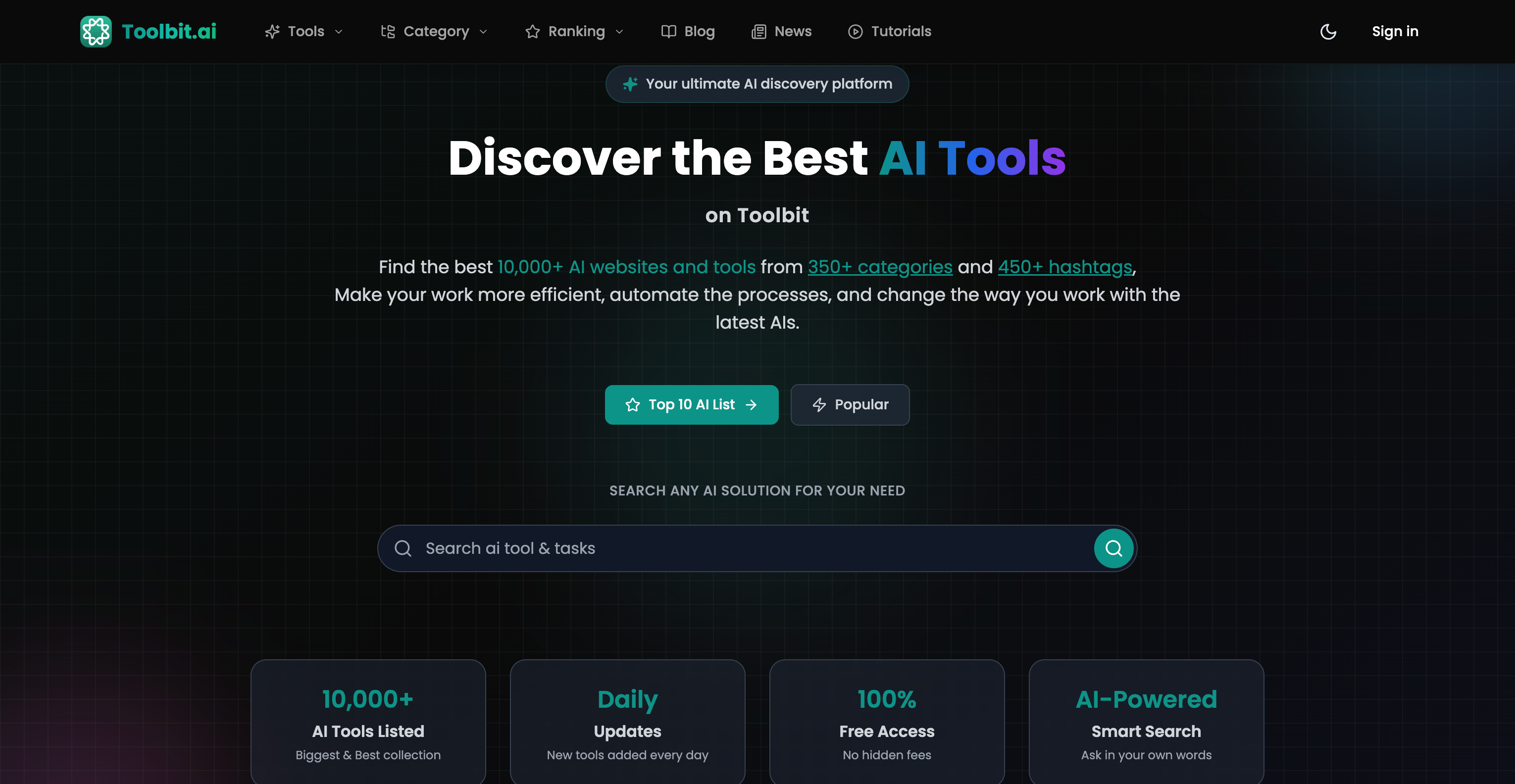 Toolbit.ai - Scopri i migliori strumenti e siti Web per le tue attività media 1