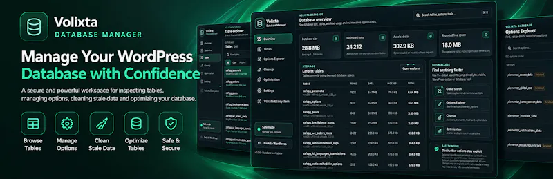 VOLIXTA Database Manager for WordPress screenshot 1