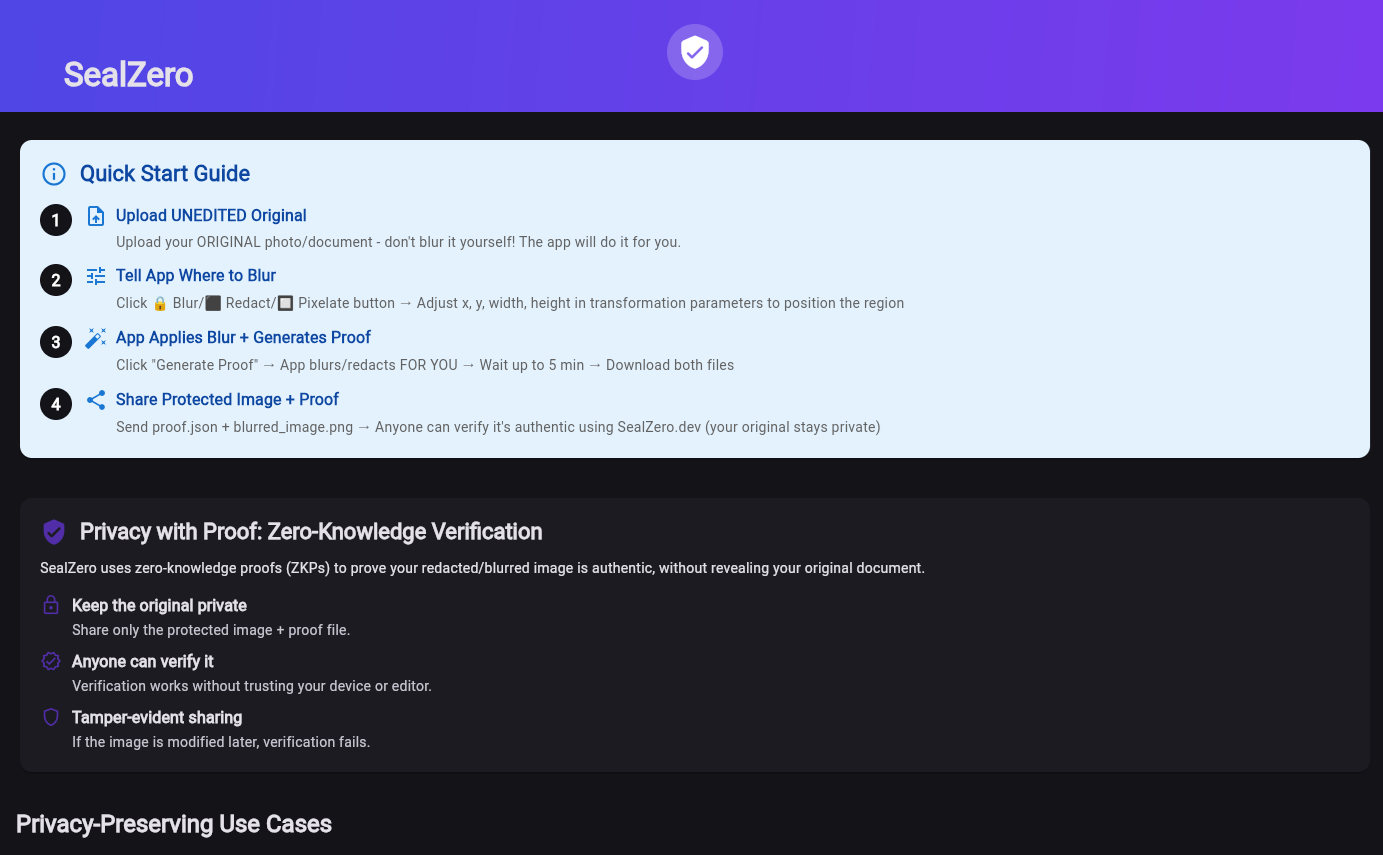 SealZero - Main product screenshot demonstrating key features and user interface
