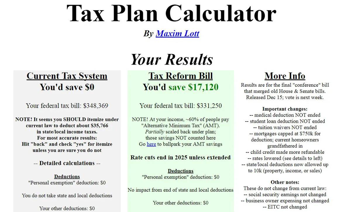 Tax Plan Calculator