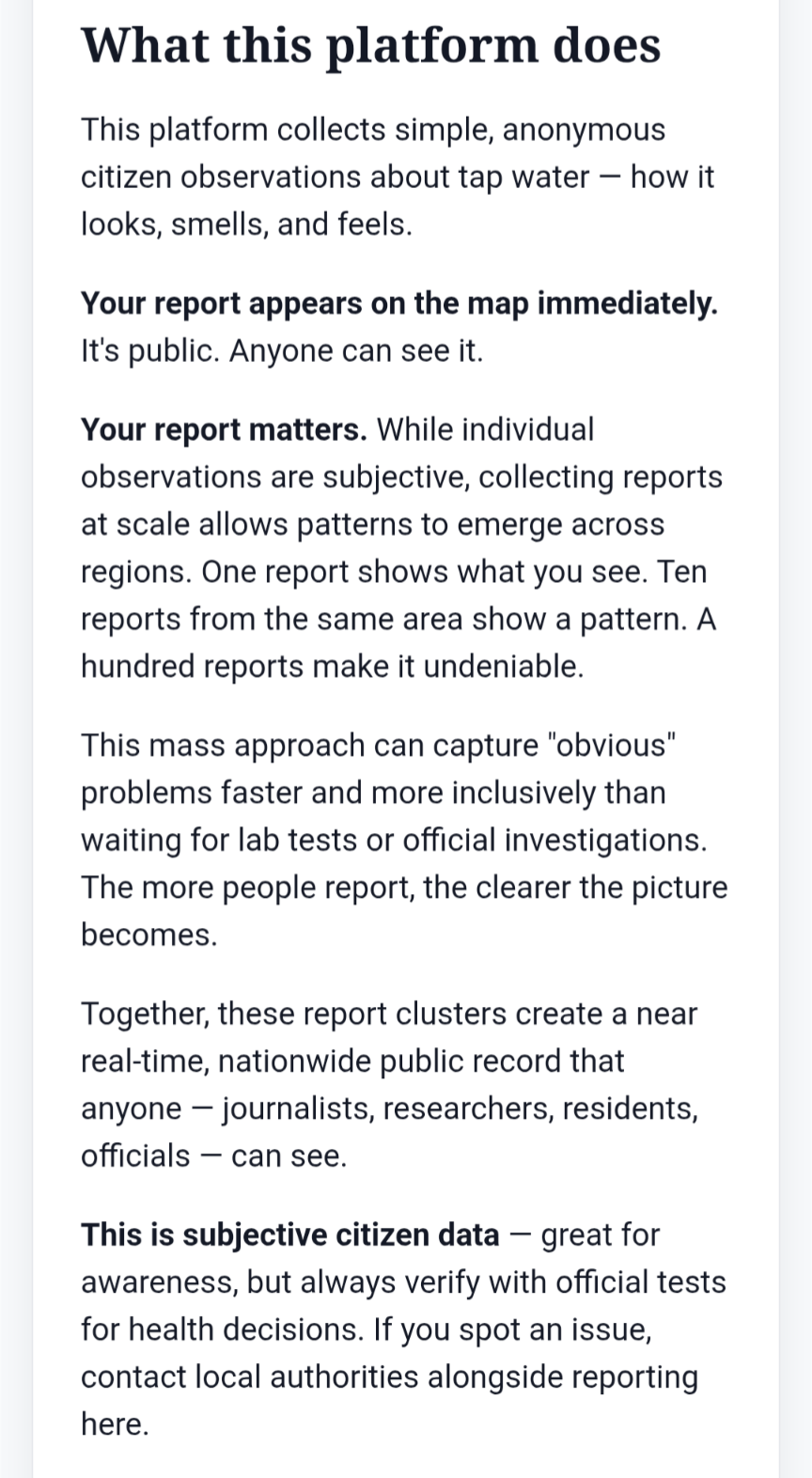 Citizen Water Signal - Public Launch - Screenshot 3 showing product features and functionality