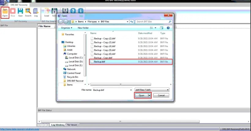 DRS Softech BKF Repair Tool  - Main product screenshot demonstrating key features and user interface