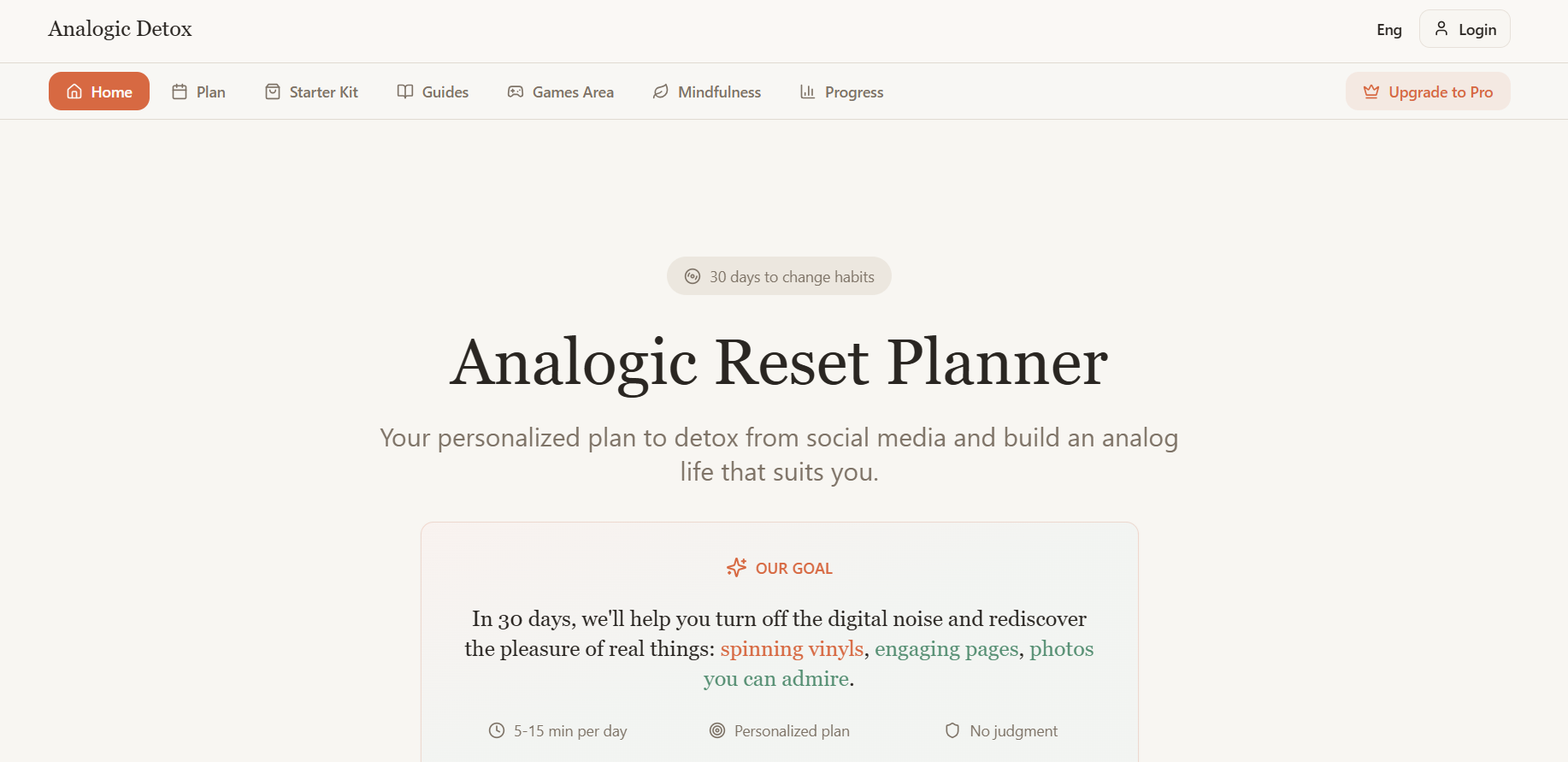 Analogic Detox - Main product screenshot demonstrating key features and user interface