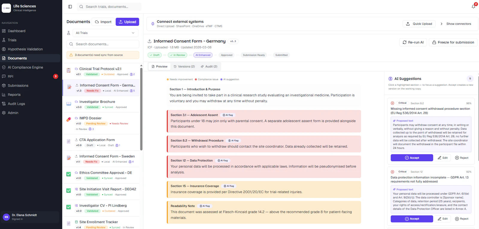 elsai Clinical Protocol Audit Agent screenshot 3