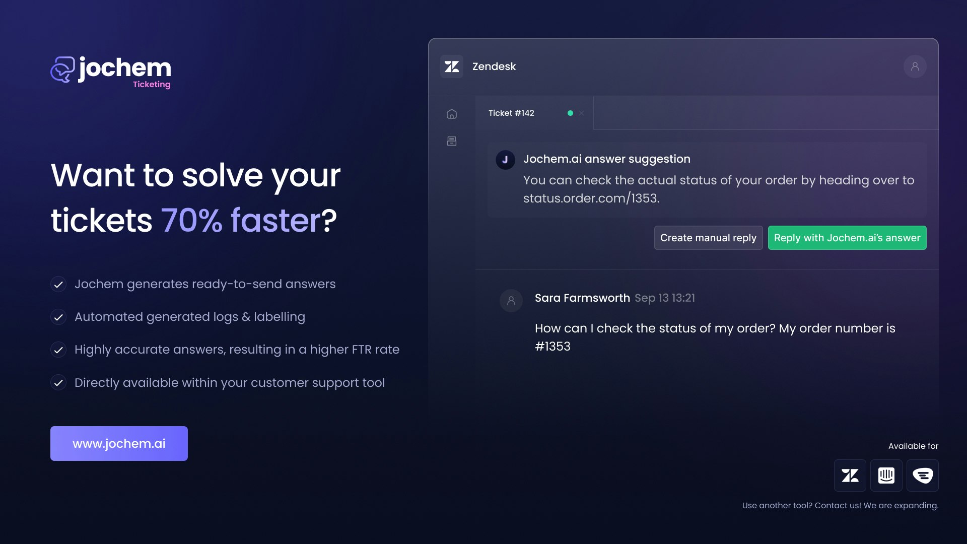 وسائط Jochem.ai - استجابات جاهزة للاستخدام تلقائيًا للحصول على تذاكر الدعم 2